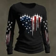 thumbnail image 3 of Women's Long Sleeve Round Neck T-Shirt with AMERICA 250th Anniversary Flag Graphic Print, Casual Independence Day Top for Patriotic Celebrations Black L, 3 of 4