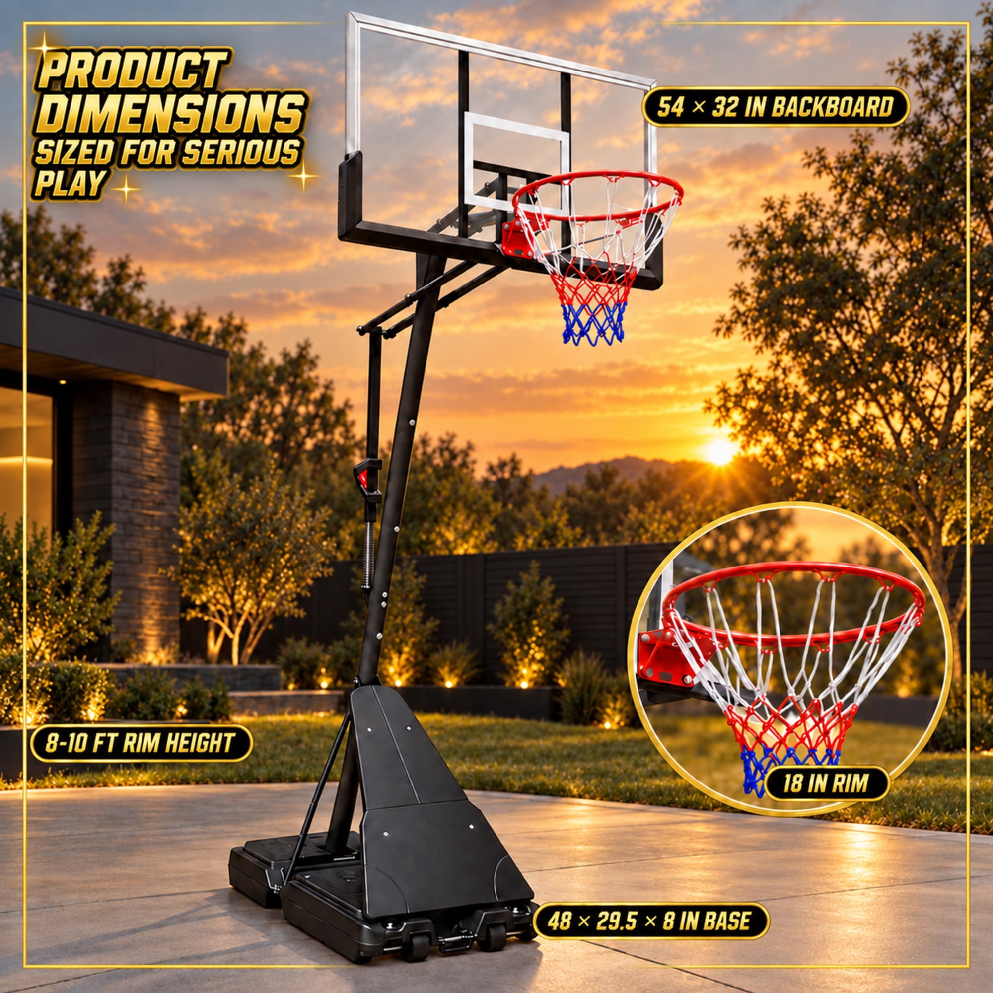 SUGIFT 54 in. Portable Basketball Hoop, Height Adjustable 7.5-10 ft