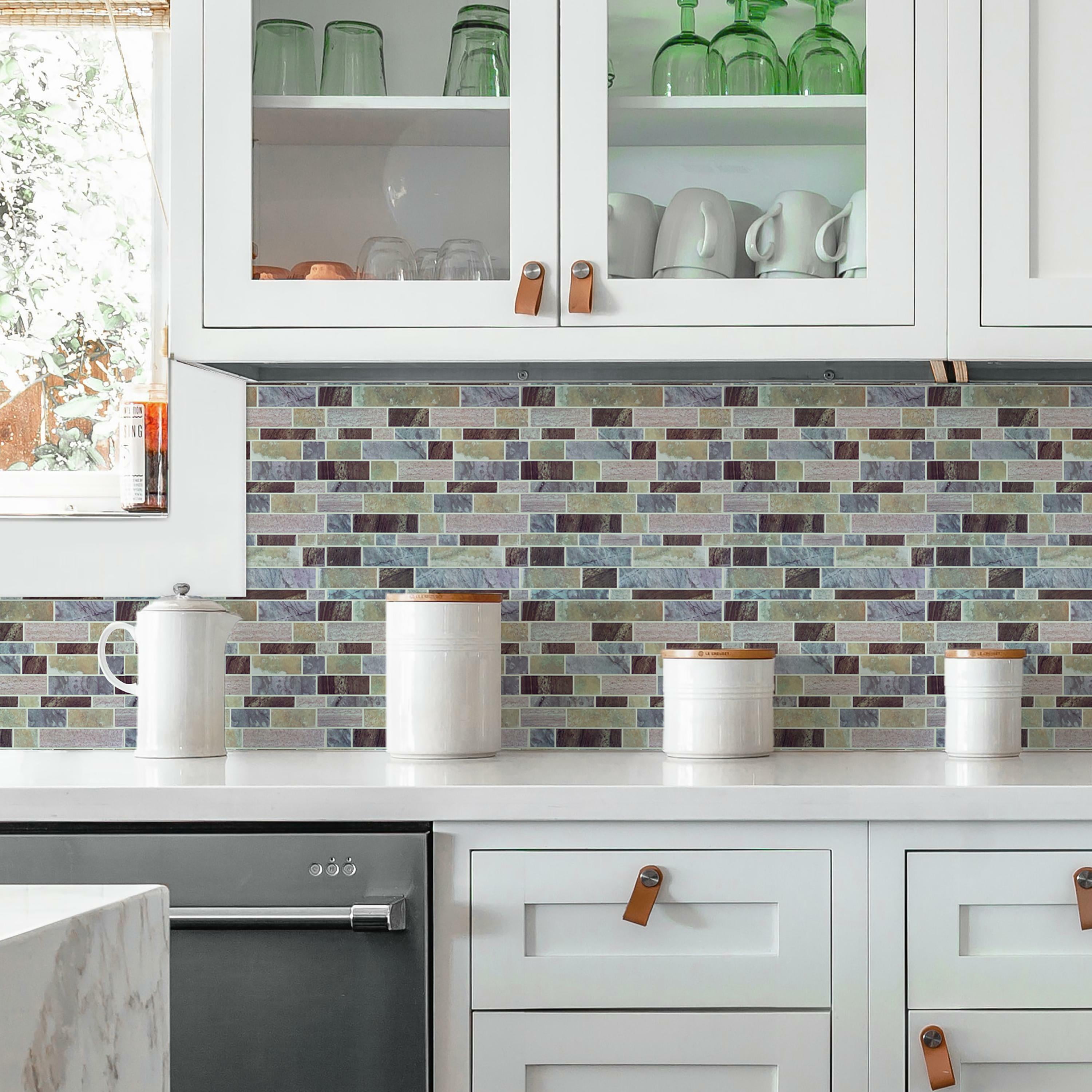 RoomMates Blue Long Stone Tile Peel and Stick Backsplash (Includes 4 Tiles Of 10.5" X 10.5" Each)