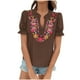 thumbnail image 1 of Vestidos Casuales Para Mujer, Blusas De Mujer De Moda Suéter de manga corta con cuello en V y bordado de lino sintético para mujer, top de moda, 1 of 7