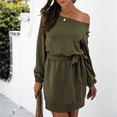 thumbnail image 6 of Fesfesfes Women Dress Casual Solid Long Sleeve Skew Collar Dress Fall Bandage Pullver Dress Plus Size $10, 6 of 8