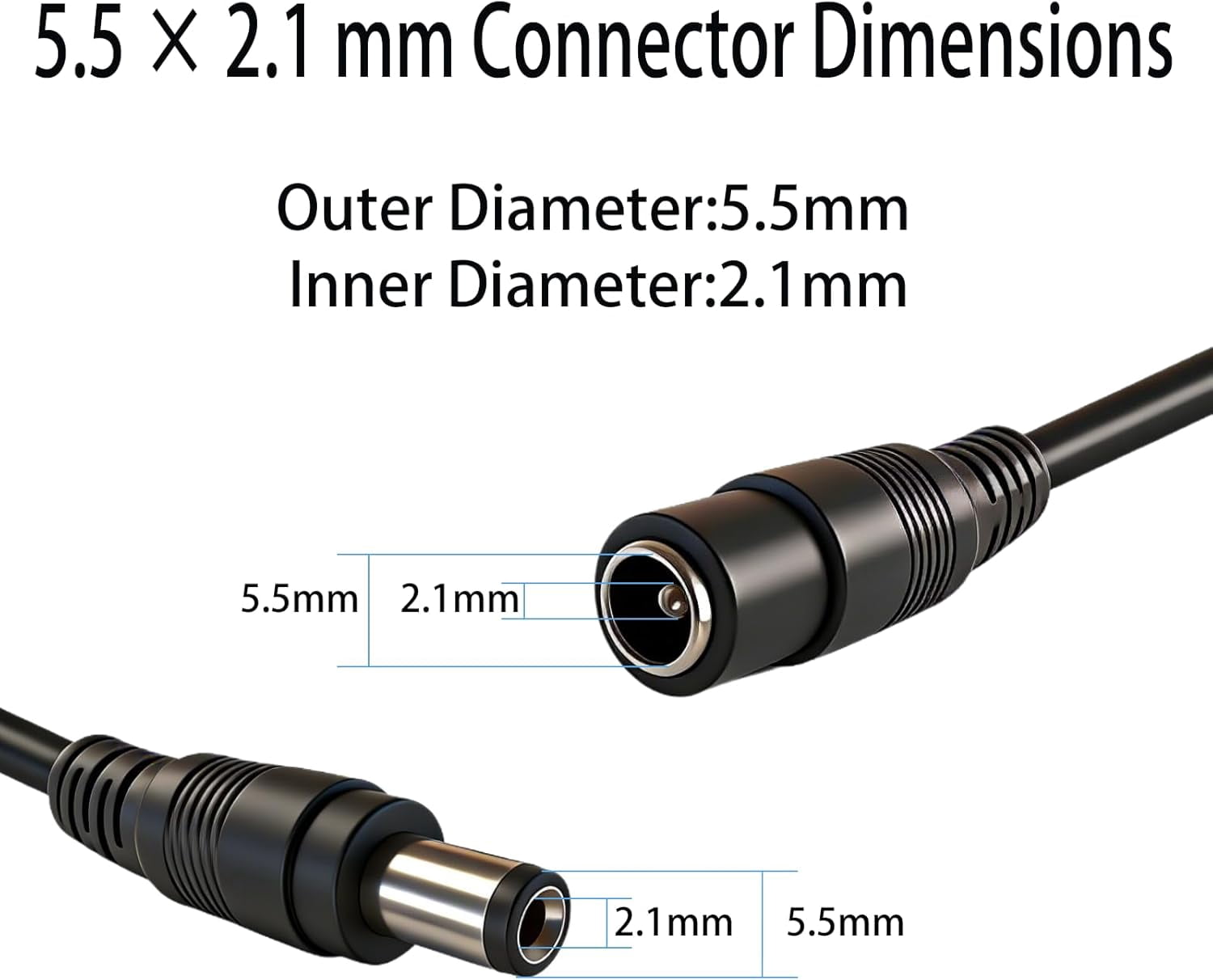 JJEAN-9.8FT 12V DC Extension Cable 5.5x2.1mm Male to Female DC Connector (Black) for Monitoring LED Strip Lights Cameras Routers 2 PCS