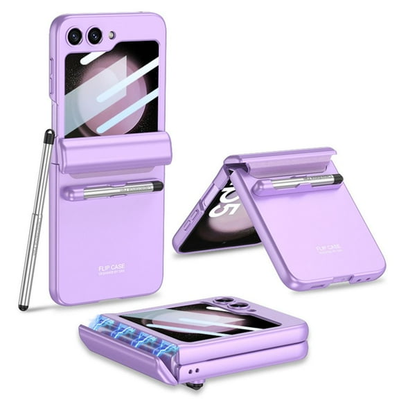 for Samsung Galaxy Z Flip 5 Case with Screen Protector & S Pen Hinge Protection Shockproof Business Case-Purple