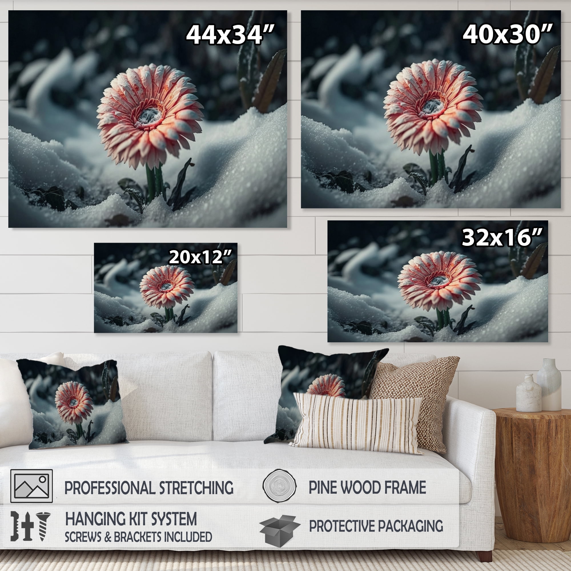 Designart A Blooming Pink Gerbera Flower In Winter IV Canvas Wall Art