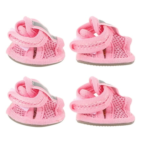 Pyramidti 4pcs Summer Breathable Pets Dog Boots Mesh Sandals Dog Shoes Anti-slip Sneakers Pet Supplies (Pink) - Size 2