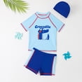 thumbnail image 3 of Gyratedream Baby Toddler Boys 3-Pieces Swimsuit Sets Kids UPF 50+ Bathing Suit Rash Guards Short Sleeve Dinosaur Print Sunsuit Swimwear with Cap for 1-7 Years, 3 of 8