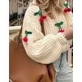 thumbnail image 3 of Cogild Knitted Oversized Sweaters for Womens with Cherry Embellishments for Casual Wear Solid Color Long Sleeves Fall Winter Sweaters for Womens, 3 of 6