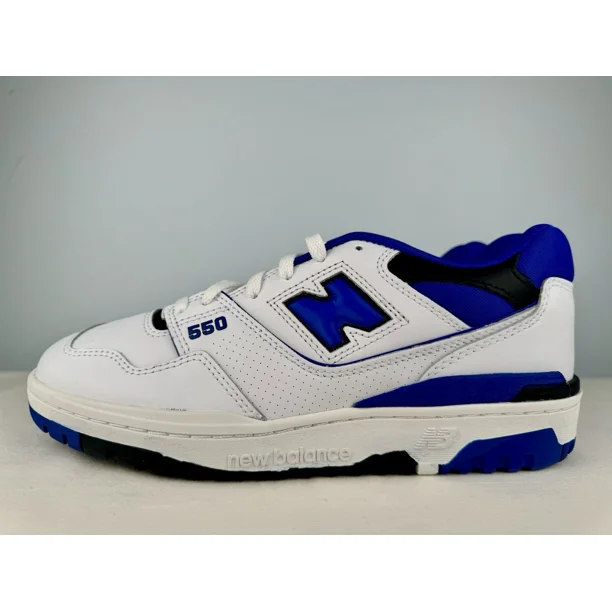 New Balance 550 White/Royal Blue/Black Leather Shoes Mens Size 8.5D (defect)