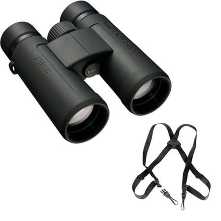 Nikon PROSTAFF P3 10x42 Binoculars Bundle with OP/TECH USA Bino/Cam Harness Binocular or Camera Strap (Webbing Version)