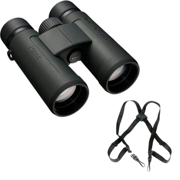 Nikon PROSTAFF P3 10x42 Binoculars Bundle with OP/TECH USA Bino/Cam Harness Binocular or Camera Strap (Webbing Version)