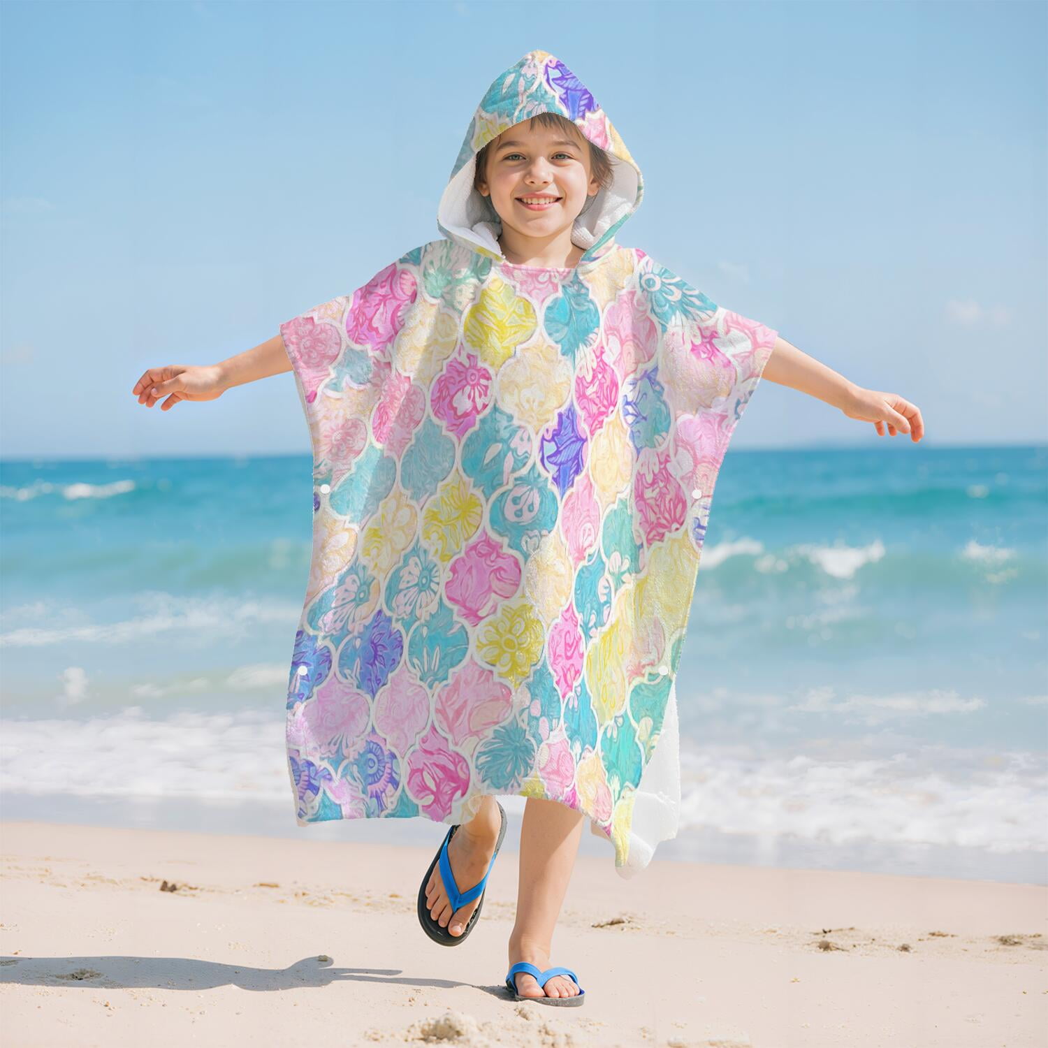 Hooded Kids Beach Towels - Toddler Bath Towel Girls Boys Swimming Cover-ups for Ages 2 to 6 Kids Pool Towels Quick Dry Lightweight Soft Microfiber Poncho Towel 28x28 (Mermaid Seashell)
