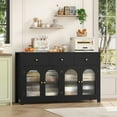 thumbnail image 4 of Homfa 55'' Large Sideboard Buffet Cabinet, Kitchen Storage Cabinet with 3 Drawers and 4 Glass Doors, Wood Coffee Bar Cabinet for Living Room， Black, 4 of 8