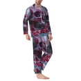 thumbnail image 2 of Fotbe Gothic Red Skull Cemetery Pijama de Hombre con Estampado de Manga Larga, Conjunto de 2 Piezas, Ropa de Dormir Suave y Cómoda con Bolsillos-X-Large, 2 of 7