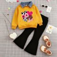 thumbnail image 2 of Toddler Baby Girl Clothes 24 Months 2T 3T 4T 5T 6T 7T Fall Winter Outfits Contrast Color Long Sleeve Sweatshirt + Flare Pants Sets Watermelon Red Size 6-7 Years, 2 of 7