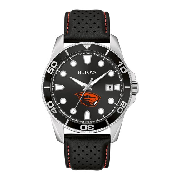 Men's Bulova Black Oregon State Beavers Corporate Collection Leather Strap Watch