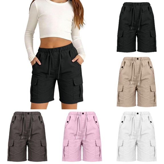 Krdevn Kids Elastic Drawstring Cargo Shorts Lightweight Casual Summer Active Shorts with Multi Pockets