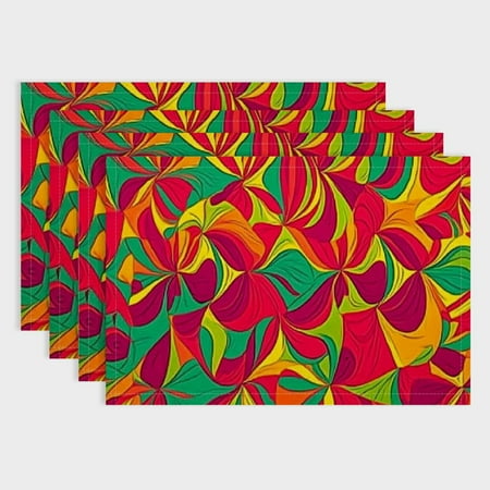 

BCIIG Funky Abstract Waves Placemats Fills Gorgeous Floral Wild Abstract Washable Linen Table Mats for Kitchen Table Double Insulation Decor Dining Set Indoor Outdoor Set of 4 18x12in