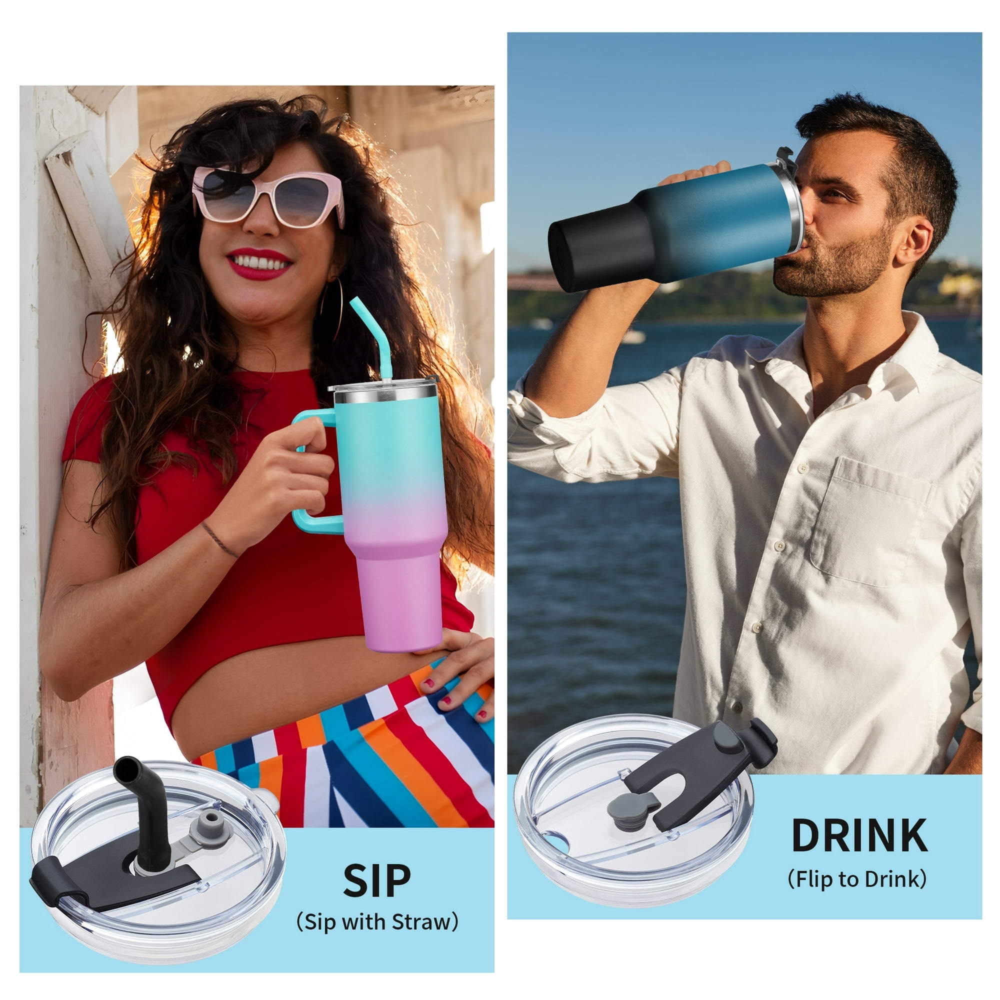 40oz Tumbler with Handle and Straw for Women & Men, Insulated Stainless Steel Coffee Mug, Keeps Cold 34H Hot 10H, Leakproof Travel Cup for Office Gym Car