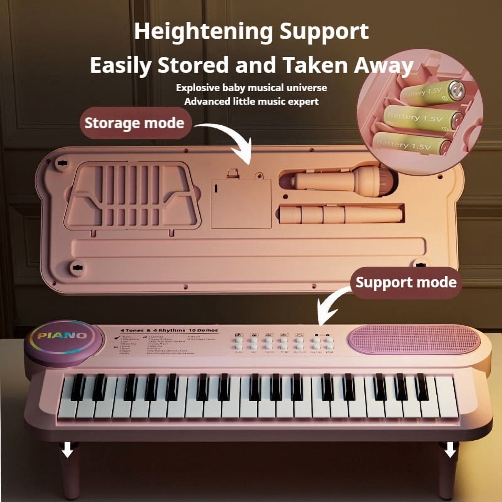 Funtogether Toys Kids Piano Keyboard, 37-Key Portable Electronic Musical Instrument with Microphone & Music Stand, Educational Toy for Beginners with Record & Play Function