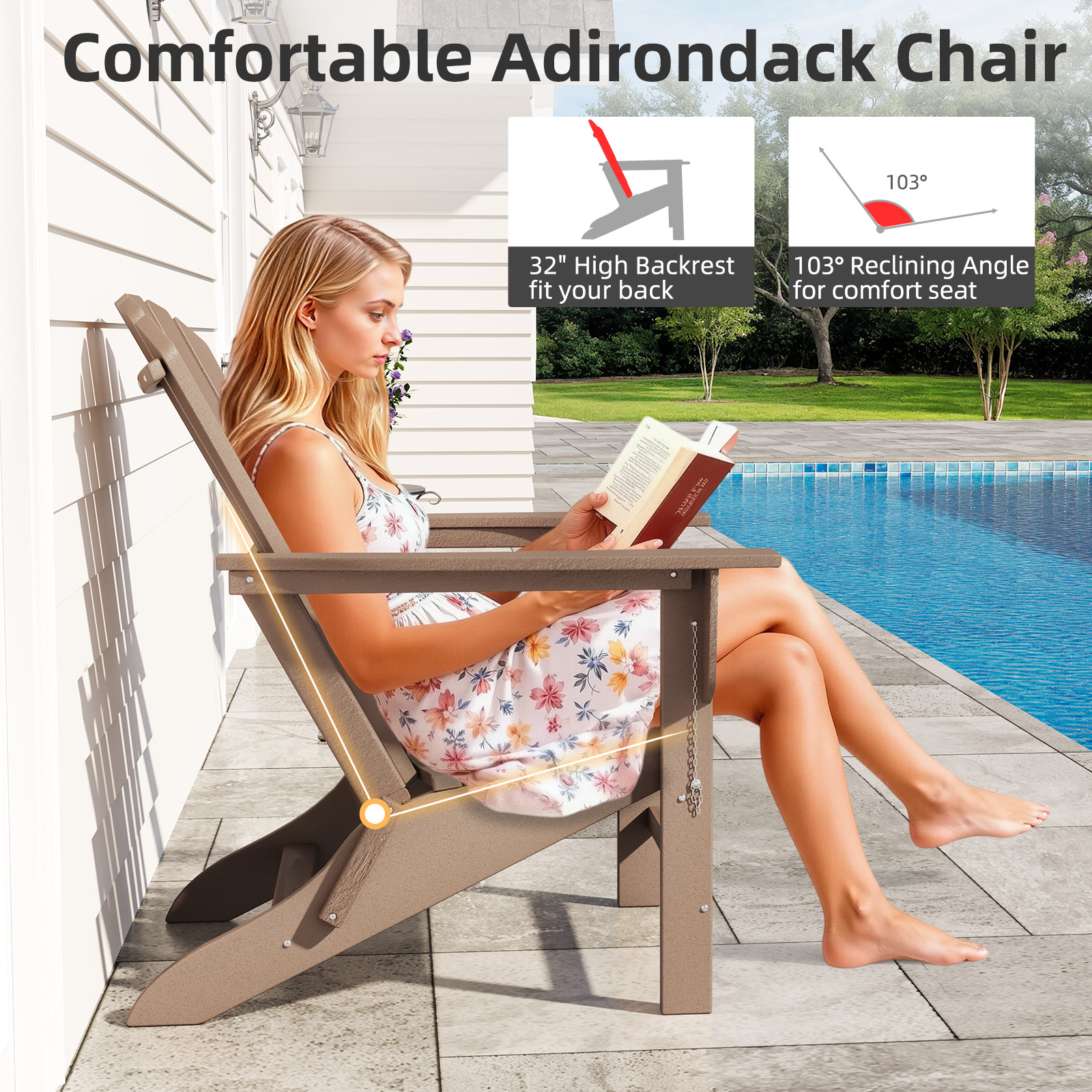 Erinnyees All-Weather Adirondack Chair,Folding Adirondack Outdoor Chair with Wooden Textured for Patio,Garden,Backyard and Lawn,Pale Ocre