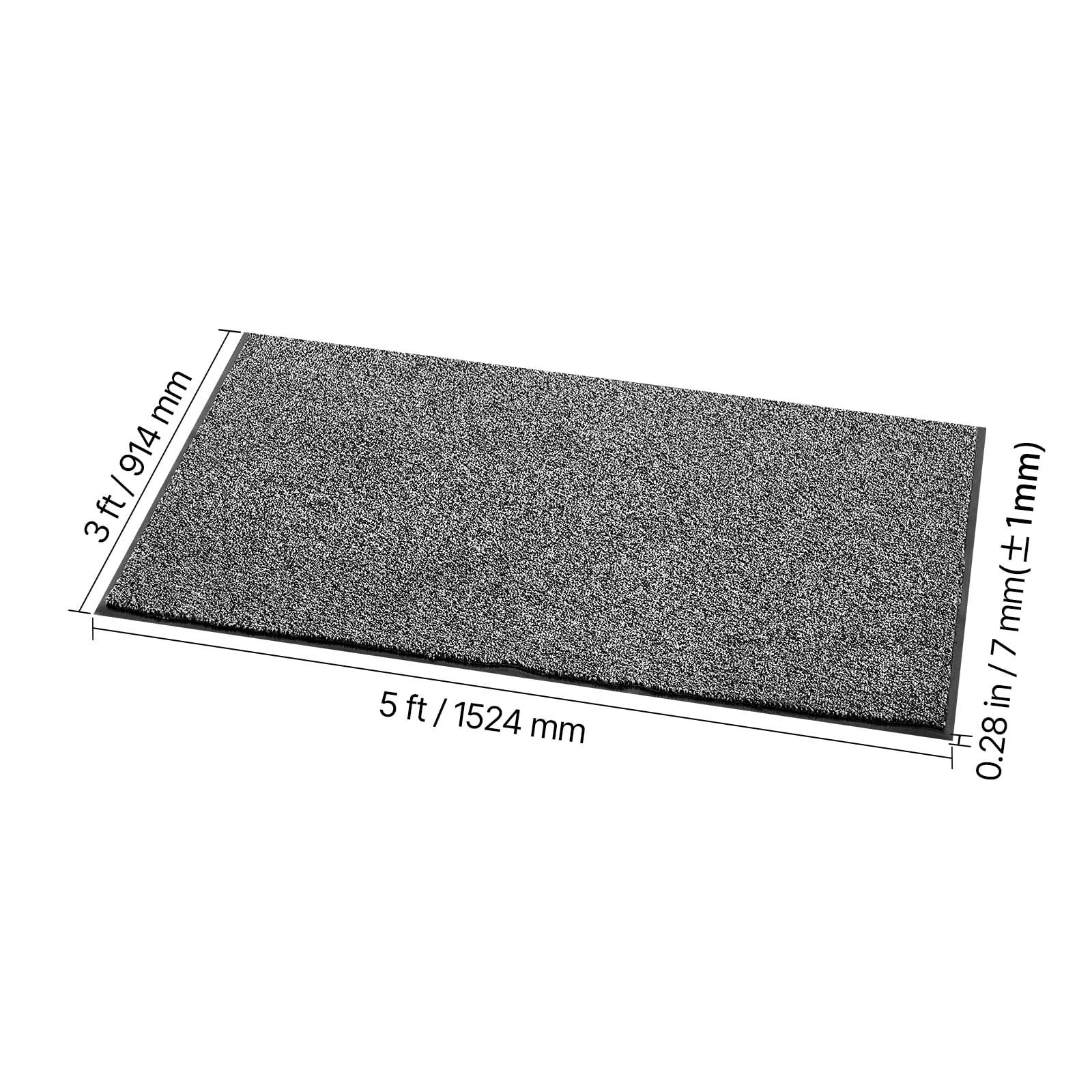 KFFKFF Durable Front Door Mat, 5 x 3 ft Commercial Floor Mat for Indoor and Outdoor Use, Industrial Entrance Rug with PVC Backing, Heavy Duty Washable Entry Carpet for Hallway, Balcony, Garage, Grey