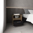 thumbnail image 3 of 1 Drawer Nightstand In Natural Oak / Black With 4 Wheels And Shelf Beige + Drawer, Wheels,, 3 of 5