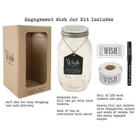 Top Shelf Engagement Wish Jar ; Unique and Thoughtful Gift Ideas for Friends and Family ; Novelty Party Favor ; Kit Comes with 100 Tickets and Decorative Lid