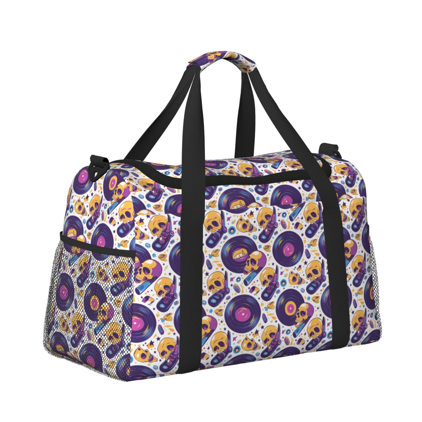 Fuzoiu record rock Skull star Print Travel Duffle Bag,Carry On Tote Bags,Duffel Bag,Sport Gym Bag, Hospital Bag for Labor and Delivery, Overnight Bag,Luggage Bag
