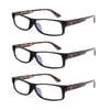 EYE ZOOM 3 Pack Women Rectangular Plastic Frame Blue Light Blocking Reading Glasses, Gray, +1.75