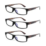 EYE ZOOM 3 Pack Women Rectangular Plastic Frame Blue Light Blocking Reading Glasses, Gray, +1.75