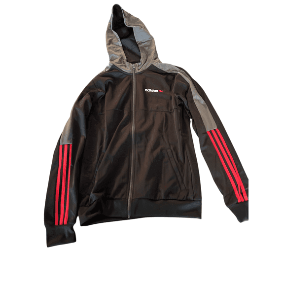 Adidas Youth Boys Full Zip Hoodie Size XL Black Gray Poly FZ HD