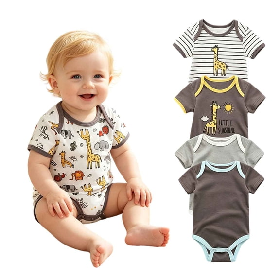 Ruyang 5 Piece Short Sleeved Bodysuit Set for Baby Girls Cotton Crewneck Romper Toddler Infant Lightweight Crawling Suit