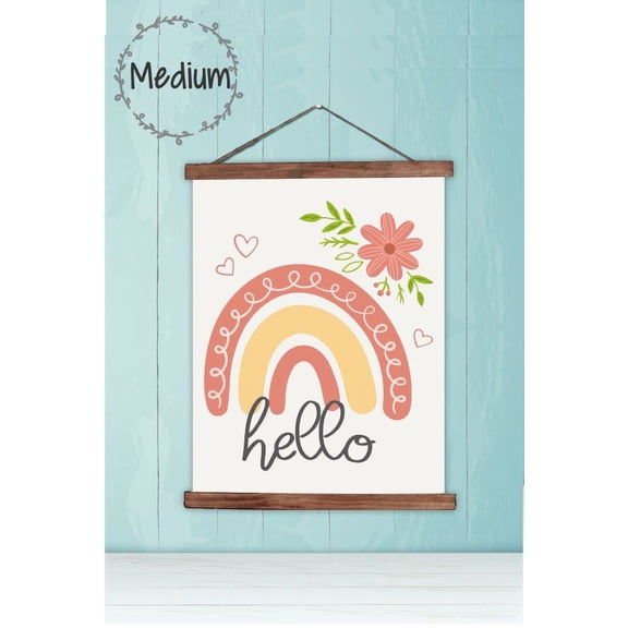 Wood, Canvas Sign, Hello Rainbow Florals Welcome Kids Room Art, Lightweight Ready to Hang Wall Hanging, 15x19-Inch