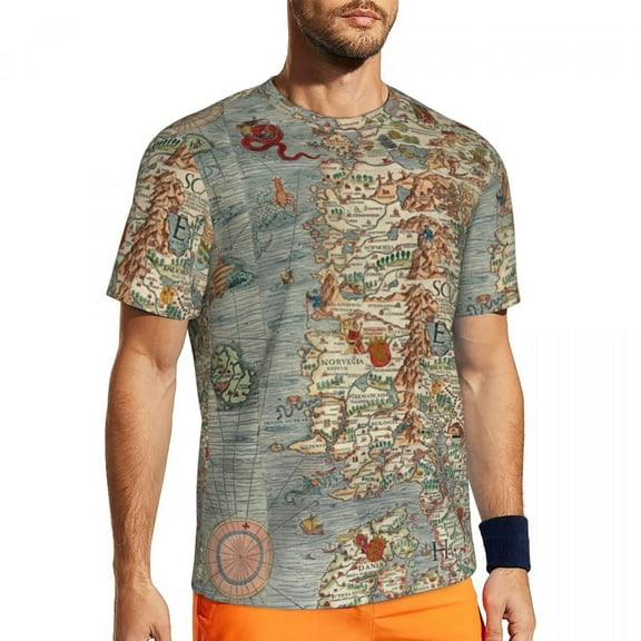 T Shirt For Men Vintage Old World Map Sports Summer Iceland Print Awesome T-Shirts Fashion Tee Shirt