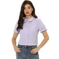 thumbnail image 1 of Blusa de algodón con volantes y cuello vuelto Allegra K Morado Claro XS, 1 of 6