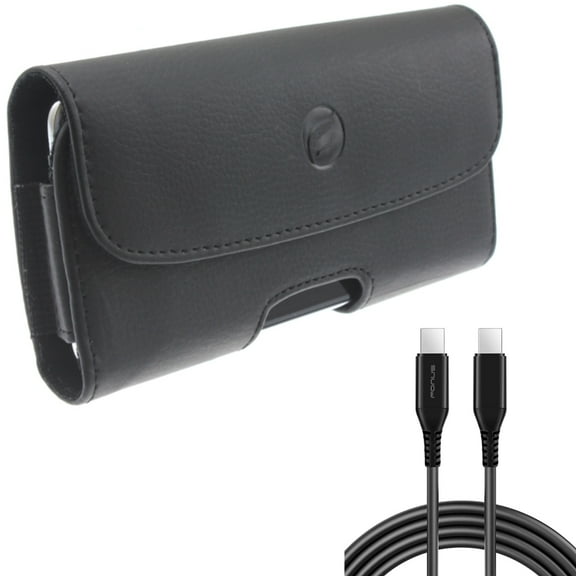 10ft Long USB-C Cable   Case Belt Clip for Motorola One 5G Ace Phone - PD Fast Charger Cord Power Wire (Type-C to Type-C) and  Leather Holster Cover Pouch Combo for Motorola One 5G Ace
