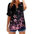 thumbnail image 2 of Jjayotai Womens Button Down Short Sleeve Shirts, V Neck Roll Up Cuffed Sleeve Work Blouse, Womens Summer Tops, Dressy Blouses for Women Multicolor^4 L, 2 of 5
