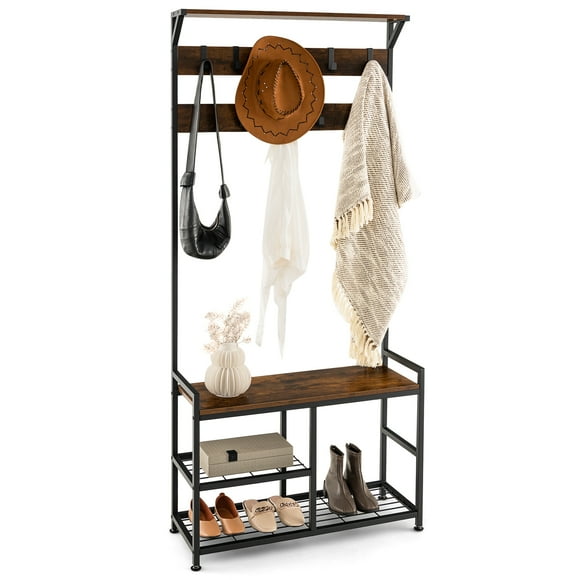 Patiojoy 3-in-1 entryway coat rack vintage industrial hall tree storage shelf with storage bench and coat rack entryway bench
