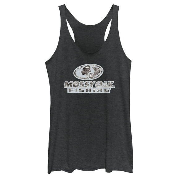 Women's Mossy Oak Fishing Bold Logo Racerback Tank Top Black Heather X Large