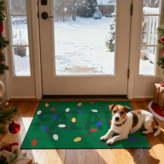 RUGKING Christmas Rug for Kitchen Entryway 2x3 Small Green Holiday Decor for Porch Bathroom Colorful Christmas Lights Printed Xmas Washable Doormat for Bedroom Non Slip