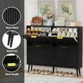 thumbnail image 3 of KIGOTY Narrow Shoe Storage Cabinet, Fluted Slim Shoe Cabinet with 4 Flip Drawers, Freestanding Shoe Organizer with Legs for Entryway, Wooden Shoe Rack Cabinet for Foyer (Black-Gold), 3 of 15