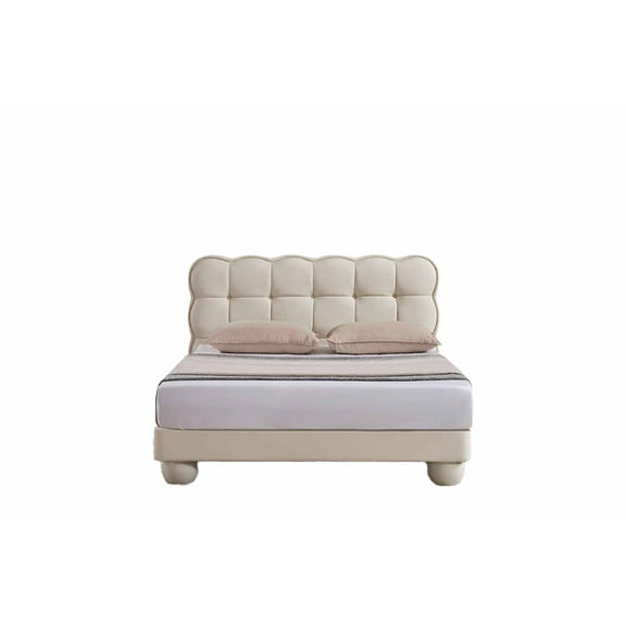 American Eagle Design B-D083-W-TW Modern White Cream Faux Leather Full Size Bed