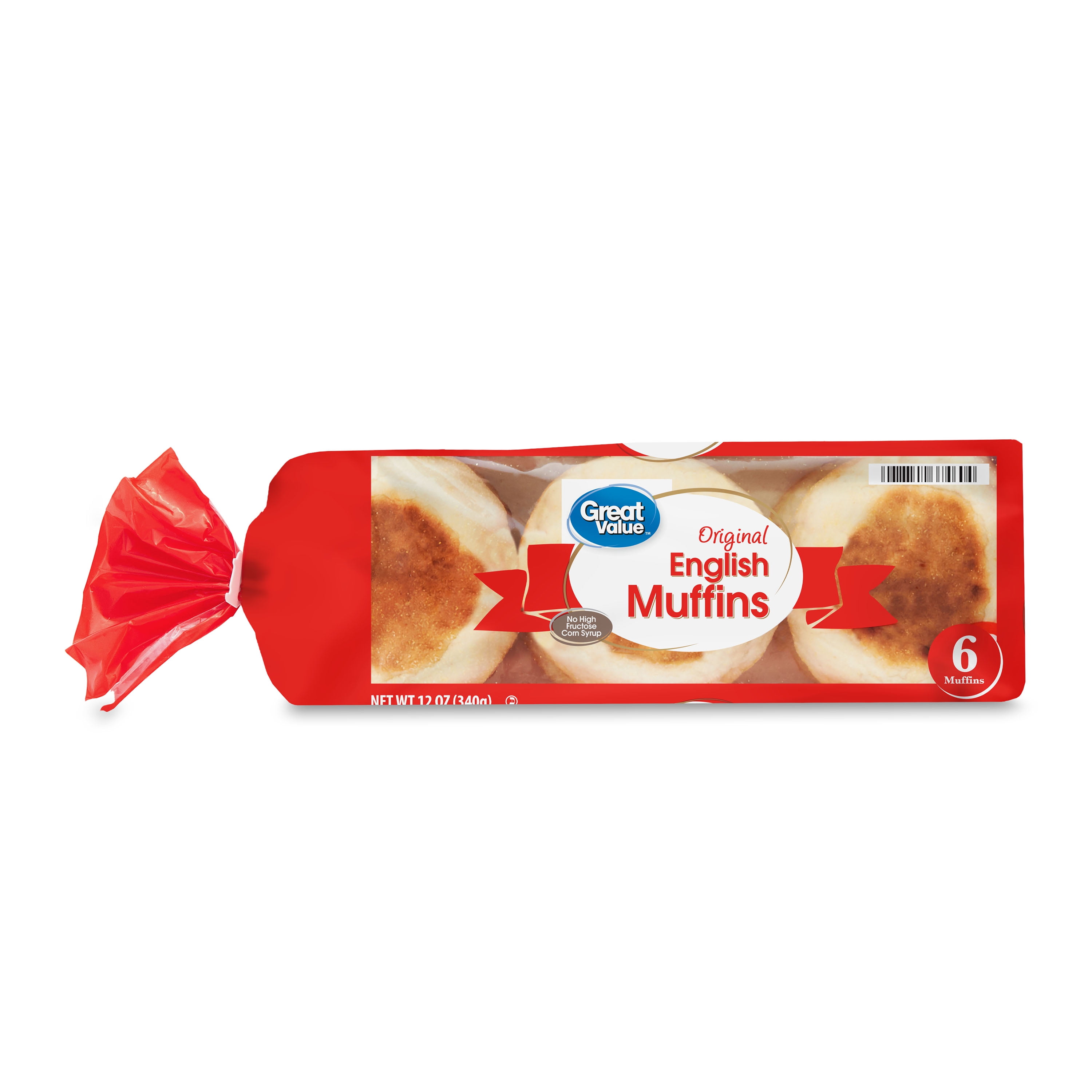 Great Value Original English Muffins, 12 oz Bag, 6 Count (Refrigerated)