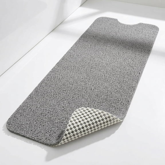 Non Slip Bathtub Mat 40 x 16 Inch, Extra Long Bath Mat for Tub, Soft PVC Loofah Shower Floor Mat with Drain, Quick Drying Bathroom Tub Mat for Wet Area, Without Suction Cup, Grey