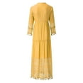 thumbnail image 4 of LEAVINGSUO Summer Dresses for Women Fashion Casual Bohemian Large Size V-Neck Solid Color Lace Tassel Long Dress Yellow XL, 4 of 9