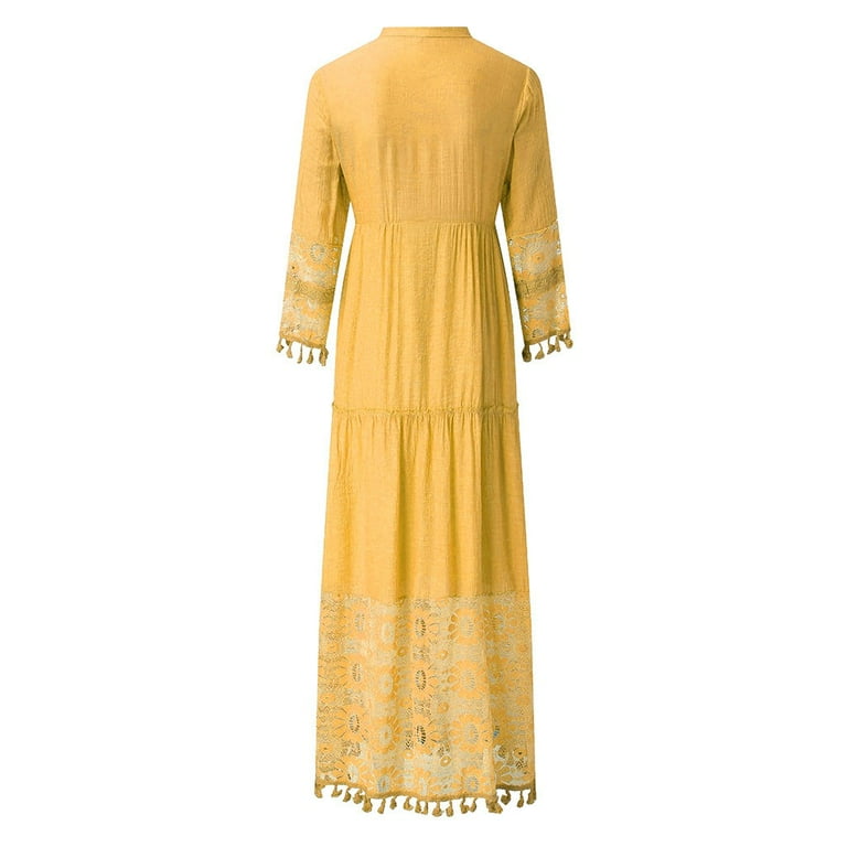 green emerald velvet dress Farida Yellow Lace Maxi Dress - US 6 main image 0