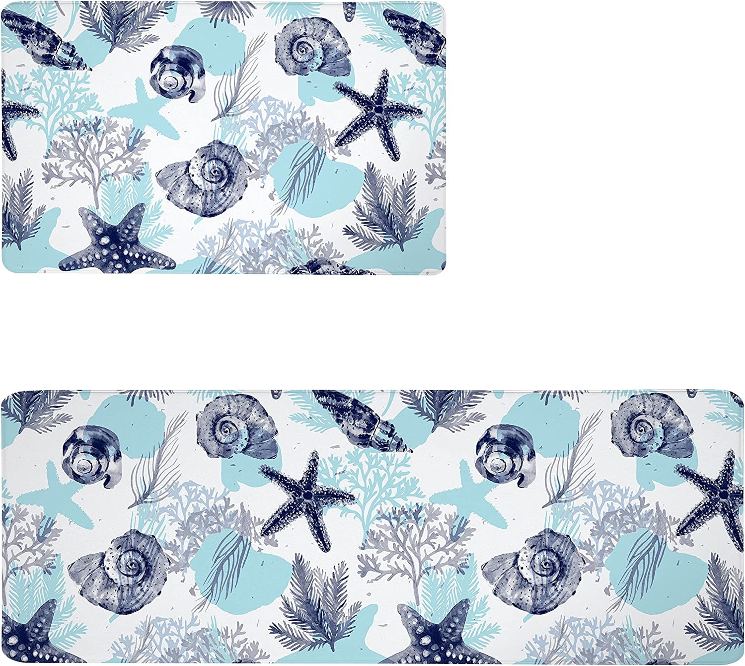 Coastal Beach Kitchen Rug Set of 2 Anti Fatigue Ocean Theme Kitchen