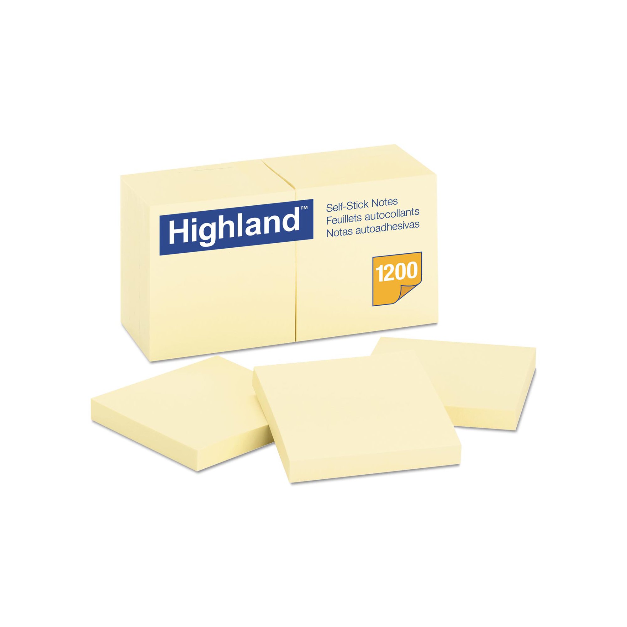 Branded Highland SelfStick Pads, 3 x 3, Yellow, 100 Sheets/Pad 12 Pads