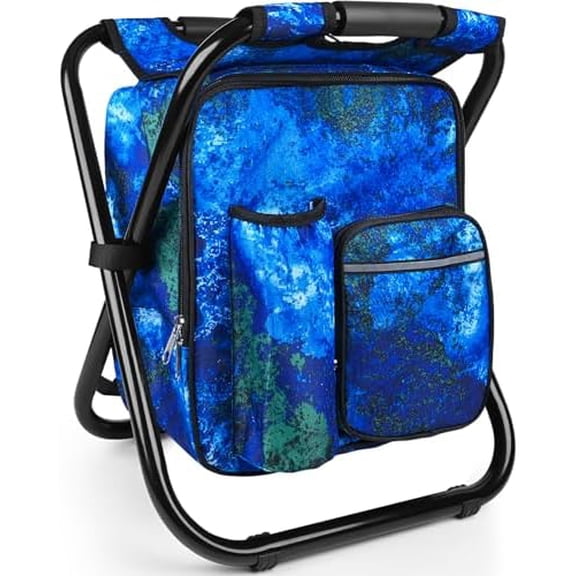 Backpack Stool Cooler Chair Heavy Duty 300 LBS Max Load Portable Lightweight Stool Backpack Folding Fishing Cooler Seat for Camping Hunting Fishing - Ocean
