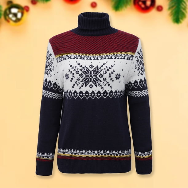 Ropa de calle de Navidad Cuello alto Impreso Elk Copo de nieve Casual Manga larga Prendas de punto FLhrweasw Nuevo